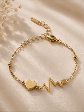 Gold Plated Heartbeat Heart Bracelet - Women Jewelry